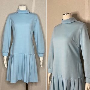 Vintage 60s light blue pleated skirt mini dress